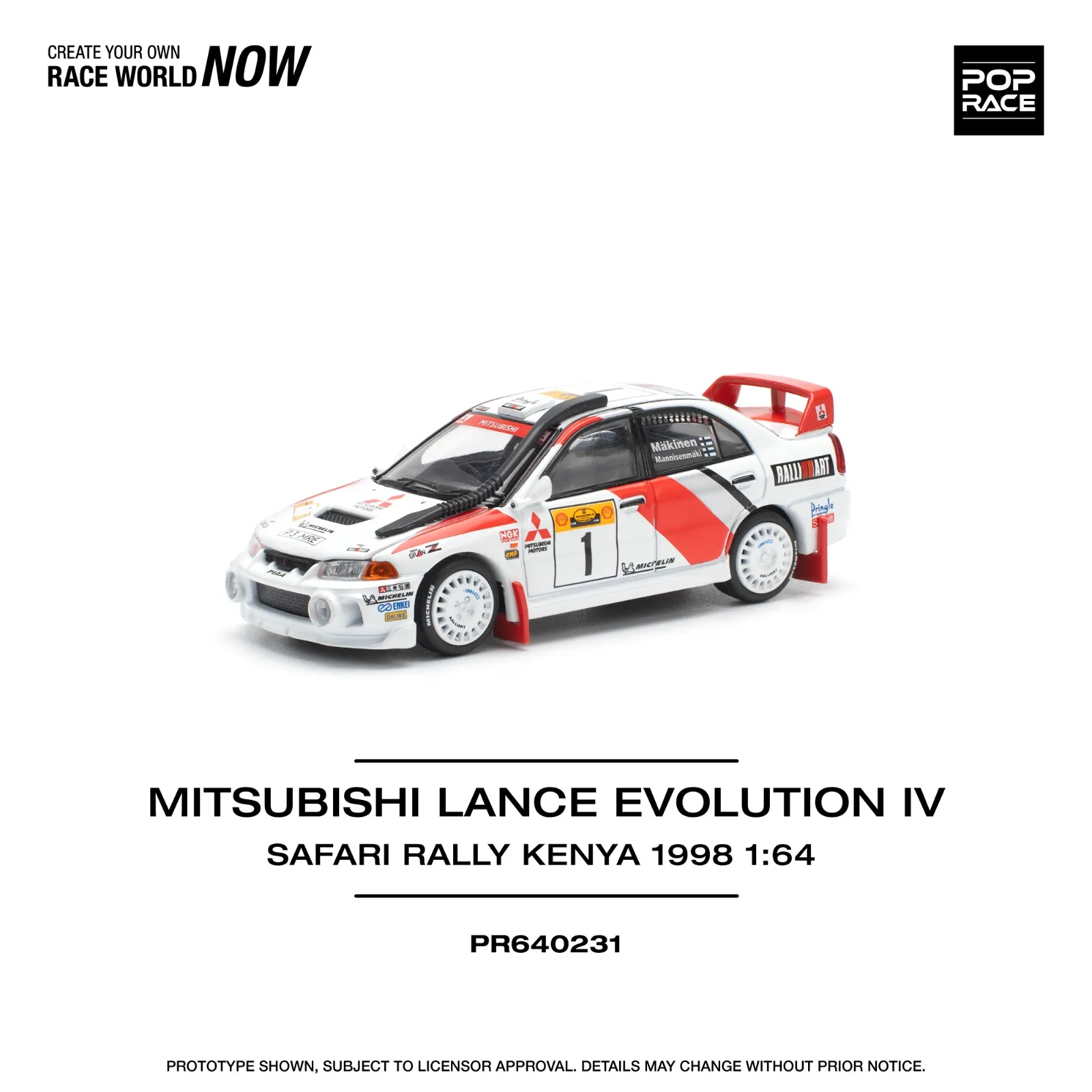 POP RACE MITSUBISHI LANCE EVOLUTION IV SAFARI RALLY KENYA 1998 - Pop Race 1/64 Scale Diecast Model
