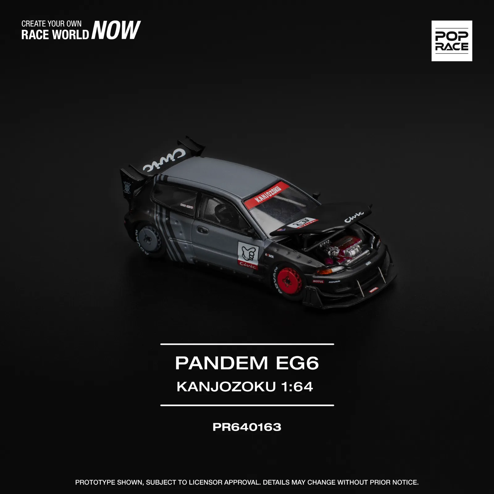 Pop Race Pandem Honda Civic EG6 “KANJOZOKU” - Pop Race 1/64 Scale Diecast Model