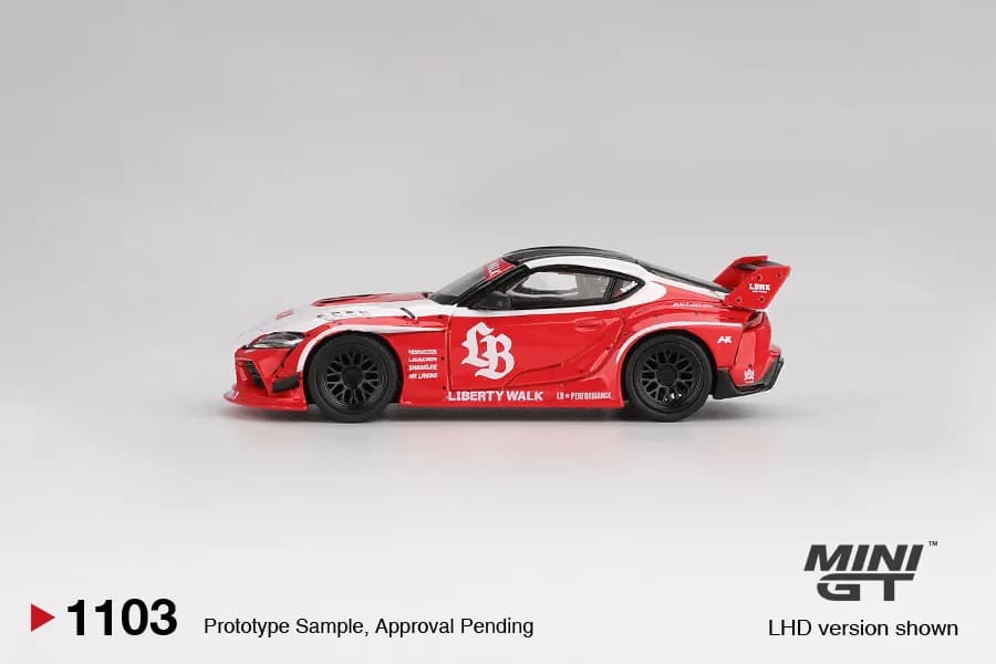 LB★WORKS Toyota GR Supra Red - Mini GT diecast model view 2