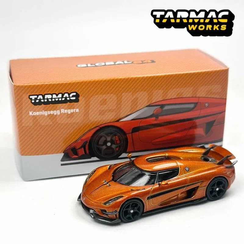 Koenigsegg Regera Orange Metallic Black Stripes - Tarmac Works GLOBAL64 - Tarmac Works diecast model view 2