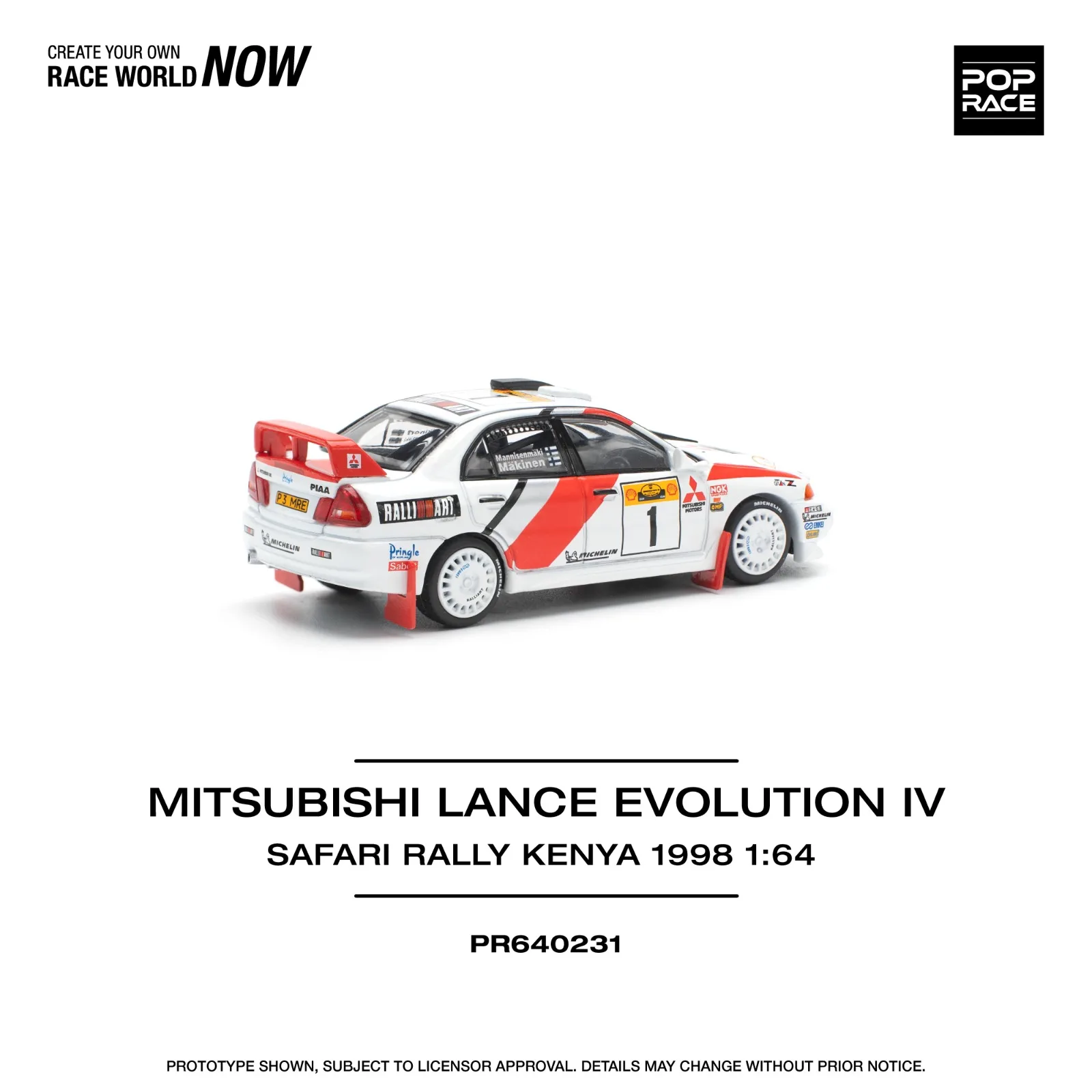 POP RACE MITSUBISHI LANCE EVOLUTION IV SAFARI RALLY KENYA 1998 - Pop Race diecast model view 3