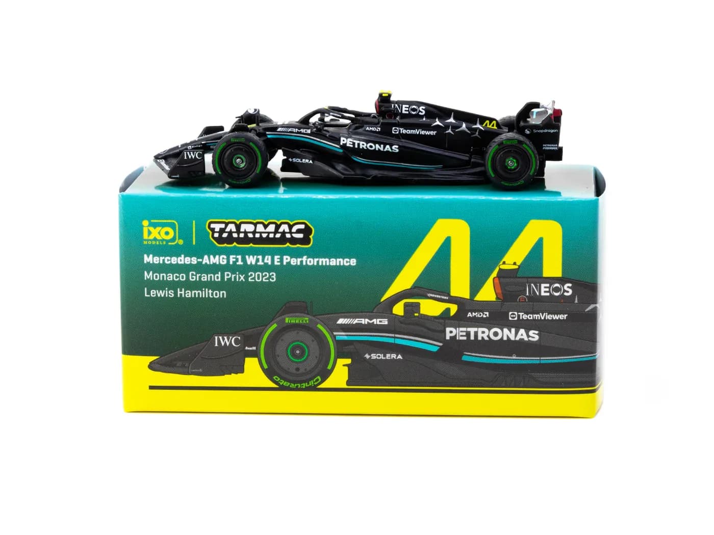 Mercedes-AMG F1 W14 E Performance Monaco Grand Prix 2023 Lewis Hamilton - Tarmac Works X iXO Models GLOBAL64 - Tarmac Works diecast model view 2