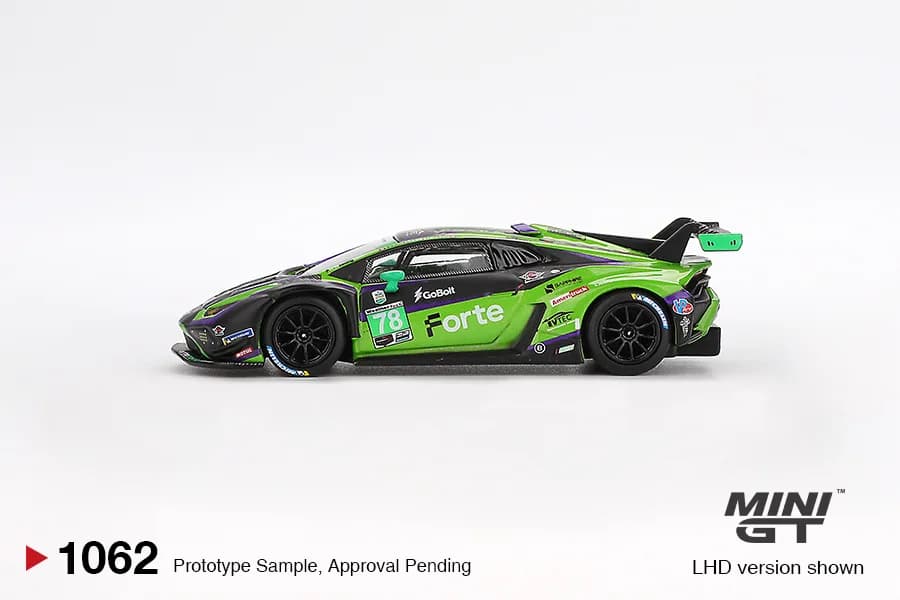 Lamborghini Huracán GT3 EVO2 #78 Forte Racing 2024 IMSA Daytona 24 Hrs - Mini GT diecast model view 2