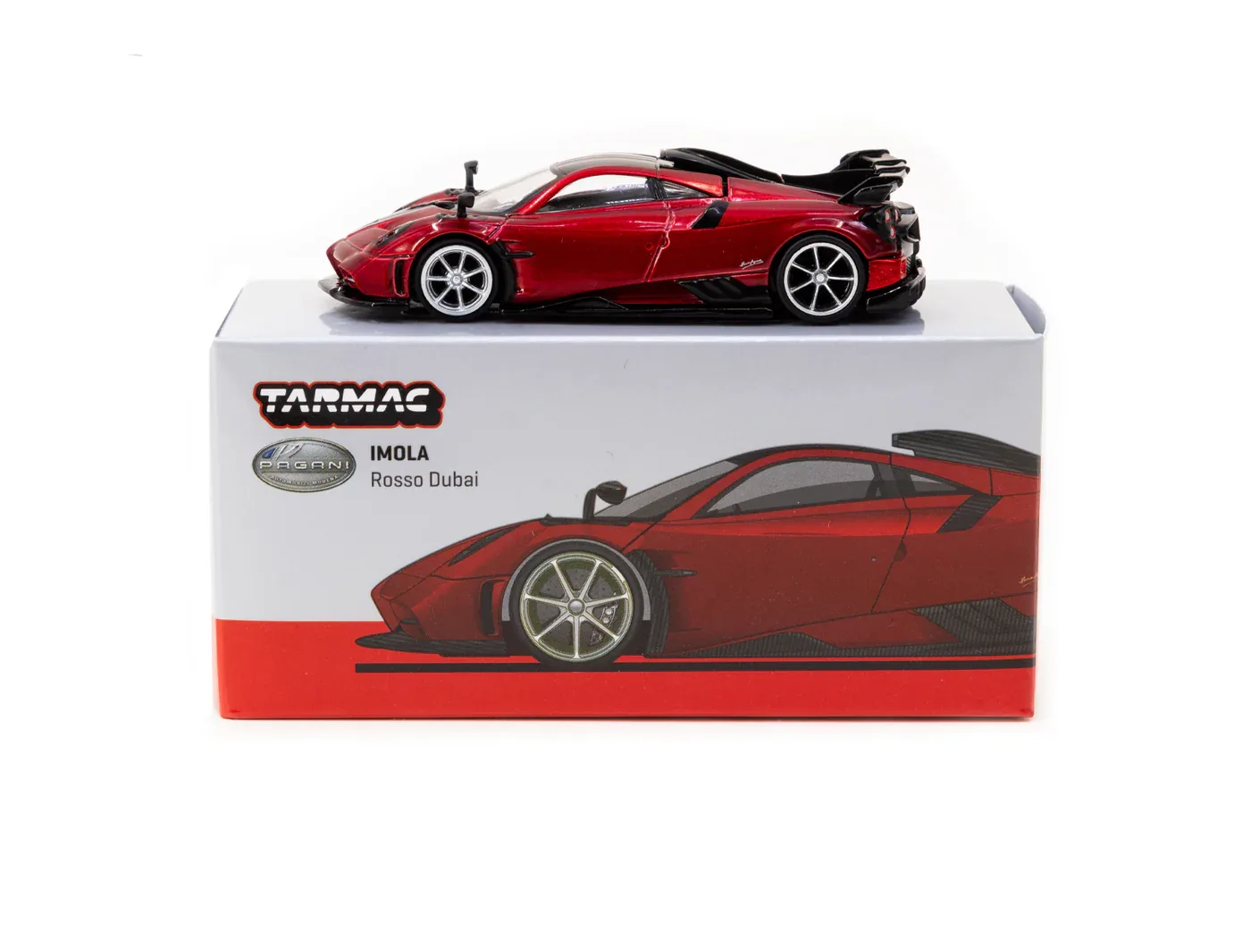 Pagani Imola Rosso Dubai - Tarmac Works GLOBAL64 - Tarmac Works diecast model view 3