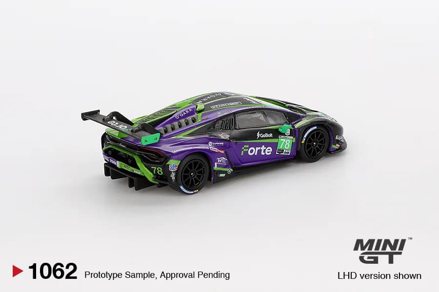 Lamborghini Huracán GT3 EVO2 #78 Forte Racing 2024 IMSA Daytona 24 Hrs - Mini GT diecast model view 3